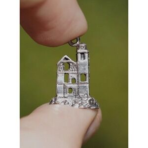 Vintage 14k Solid White Gold Lighthouse Charm Pendant - 2.17g